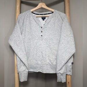Gap large Henley lightweight sweatshirt button up crew long sleeve Heather gray